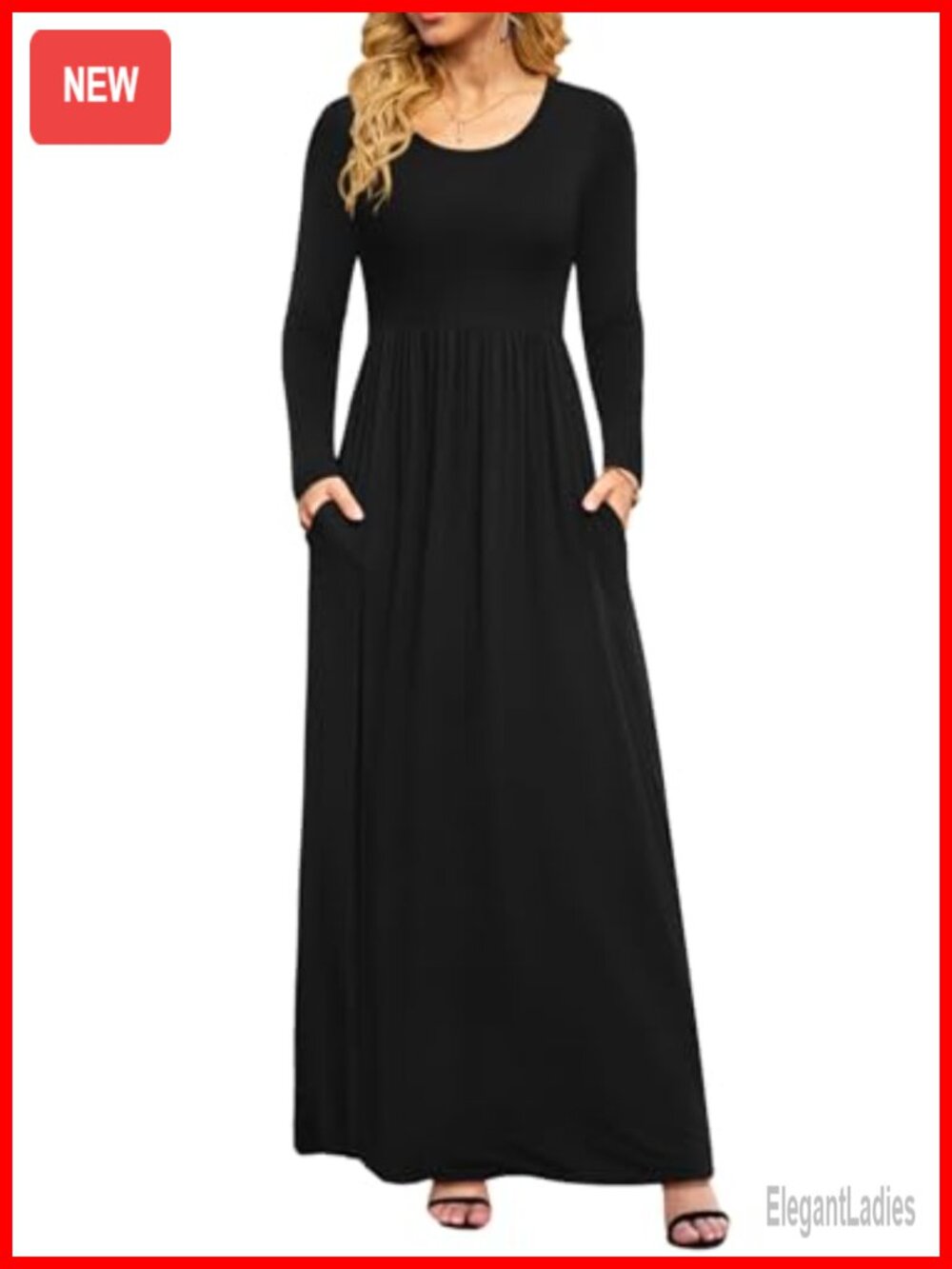 Women's Casual Long Sleeve Maxi Dress Empire Waist with Pockets